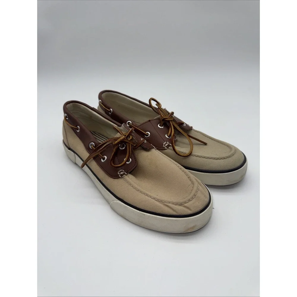 Polo Ralph Lauren Rylander 11D Mens Boat Shoes Canvas/Leather Tan Brown
